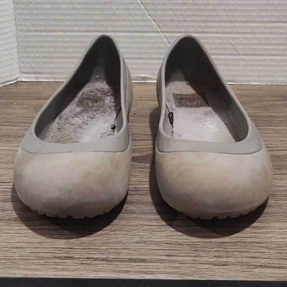 Crocs Ballet Flats Sz 8 Grey Rubber Minimalist Round Toe Comfort Ballerina Shoe - Picture 3 of 14